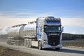 White Scania Euro 6 Tank Truck on the Road at Spring